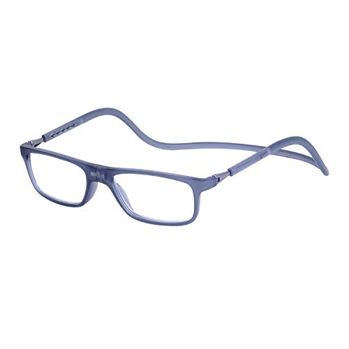 Gafas de Lectura Magnéticas Plegables para Hombre y Mujer +3.5 (70-74 años) Presbicia Vista Montura Regulable Colgar del Cuello y Cierre con Imán, Transparente Gris