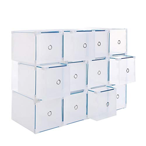 Homgrace 10 Cajas/12 Cajas/24 Cajas para Zapatos Transparente Plástico, Caja Guardar Zapatos, Calcetines, Juguetes, Cinturones para la organización de su hogar, Oficina (12 Cajas(29x18x18cm))