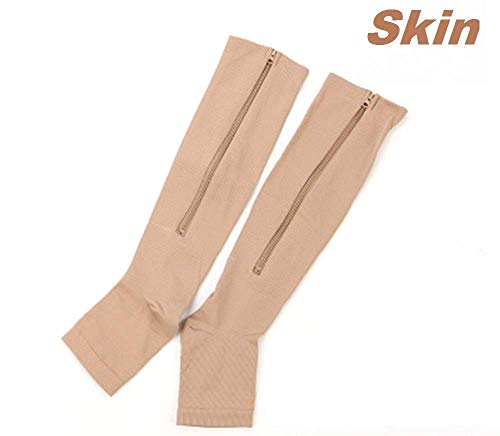 Twiclo Compression Socks Open Leg Support Stocking Knee High Socks with Zipper (Skin, L/XL)