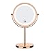 Produktbild WENL 7"LED beleuchteter Schminkspiegel Continental Vergrößerungs-Schminkspiegel beidseitig 5-Fach Vergrößerungsglas stehender Glas-Gesichtsspiegel Rotgold-Schaltknopf 360 ° Schwenker Kosmetikspiegel
