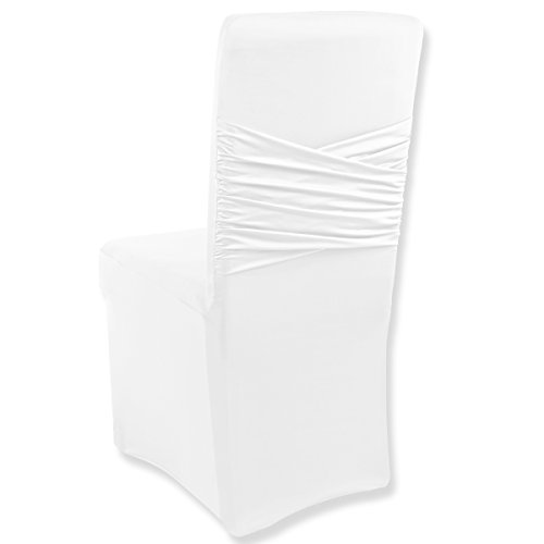 Gräfenstayn Universal-Stuhlhusse Victoria – mit eingearbeiteter Stuhlschleife – in verschiedenen Farben für runde und eckige Stuhllehnen (Weiß) - 2