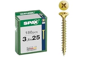 SPAX Vis universelle 3,5 x 25 mm, 180 pièces - Vis á filetage total, tête fraisée, empreinte cruciforme Z2, pointe 4CUT, revêtement YELLOX - 8000000287152
