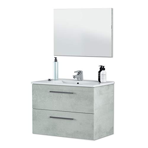 ARKITMOBEL 305160L - Mueble de baño Aruba, modulo Lavabo Dos cajones y Espejo, Medidas: 80 cm (Ancho) x 57 cm (Alto) x 45 cm (Fondo)