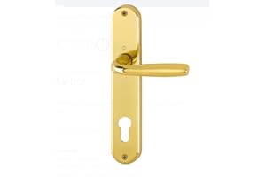 HOPPE INDUSTRIES Maniglia in alluminio per porte interne, Maniglia Guarnitura con placca lunga (Distanza foro CILINDRO YALE 85mm, F271 alluminio colore oro lucido)