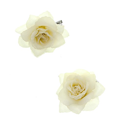 Claire's Girls and Womens Mini Hair Clips with Cream Rose 2 Pack in Ivory