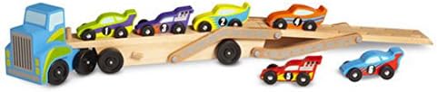 Salut Maman Melissa &amp; Doug Wooden Toy Car Transporter with 6 Cars, (47 x 16 x 9 cm, Multi
