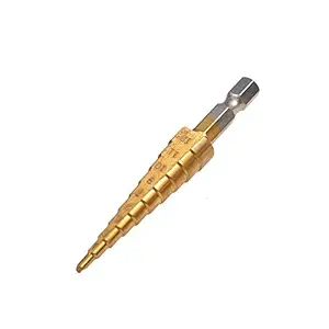 Kart City Step Drill Bit Hole Drill Bit High Speed Steel Coated Step Drill Bit Hole Cutter Hex Shank Power Tools 4-12mm (Gold)