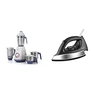 Philips Viva Collection HL7701/00 Mixer Grinder, 750 Watts, 4 Jars (Elegant Lavender and White) & GC181 Heavy Weight 1000-Watt Dry Iron