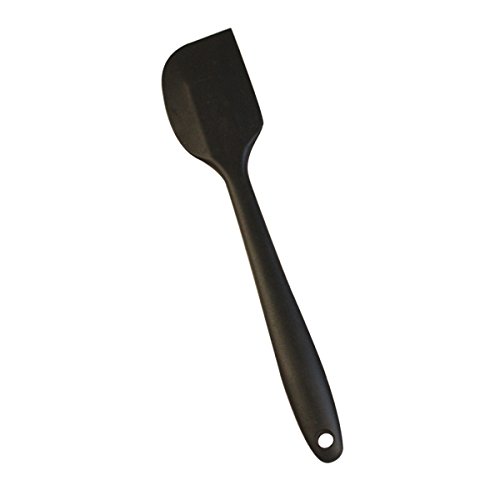 Silikon Teigschaber Küchenhelfer Set - Kleine Mixer Flexiblen Silikonschaber Backpinsel Topfset Kochbesteck - Küchengeräte Schmal Teigspachtel Backzubehör - mit stabilem Edelstahlkern zum Kuchen Backen und Mixen, Einteilig, 21cm in Schwarz