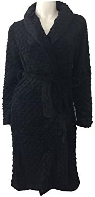 Gabrielle Collection Ladies Fluffy Bobbly Pattern Dressing Gown House Coat Knee Length Black Grey 8/10 12/14 16/18 20/22 (8/10, Black)