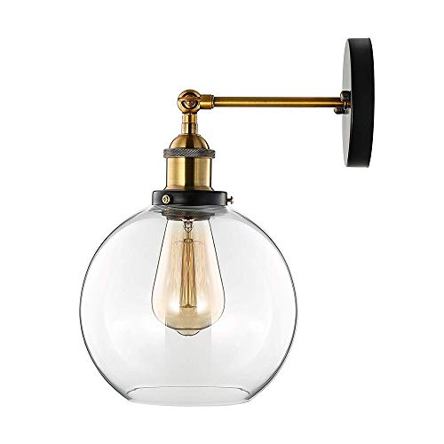 Preisvergleich Produktbild Alvndarling Wandleuchte Retro Industrie Wind Wandleuchte Beleuchtung Kugel transparent Glas Lampenschirm E27 Lampenkopf dekorative Wandleuchte