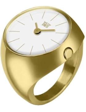 Davis - Ring Watch 2006L – Ringuhr Damen Edelstahl Gold - Saphirglas Gewölbt - Ziffernblatt Weiß Stabzeiger -...