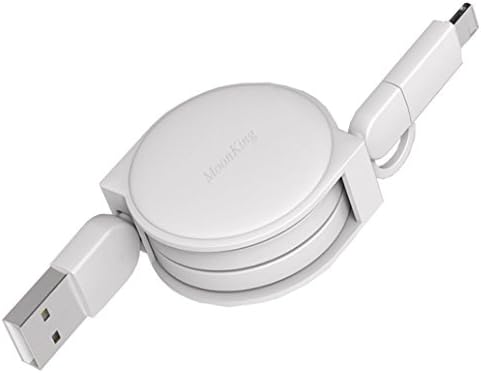 1m/3ft Retractable Charging Cable,2 in 1 Lighting Micro USB Sync &amp; Charge Compact Cable,High Speed Data Transmission &amp; Charging for iPhone 6/s/Plus,7,8 Plus , Samsung &amp; More Android Phones (White)