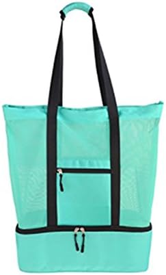 SOGNATORI Mesh Beach Tote Bag For Women Insulated Picnic Cooler Swim 2 Compartments And Top Zipper