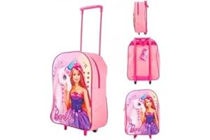 TOP LINEN (NW) LTD Top Linen Kids Travel Trolley Backpack - Wheeled Suitcase Rucksack Bag - Children Favourite Characters Foldable Carry-on Luggage Carrier Bag - Standard Barbie & Unicorns Trolley Bag