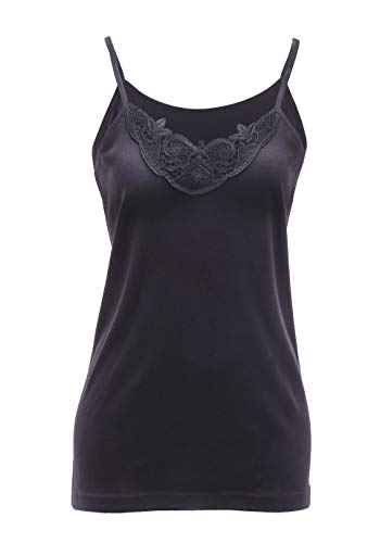 Maria AngelLadies Plain Camisole Cotton Vest Top Lace Trim Neck Design Cami Tank Strappy (1000)