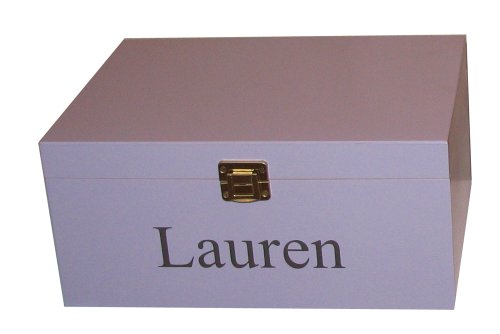 Personalised Large Lavender Wooden Keepsake or Memory Boxes with Silver Lettering - Christening, Naming Ceremony, Baptism Gift for Babies or her
