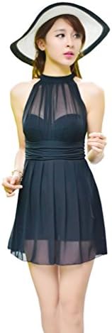 iRachel Womens One-piece Swimsuit High Waist Skirt Swimdress Mesh Fabric Swimear