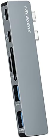 FREEGENE Type-C Pro Aluminum Multi-port hub Adapter for MacBook Pro 13" and 15" 2016/2017, Thunderbolt 3 Port, SD and Micro SD/TF Card Reader, 2 USB 3.0 Ports