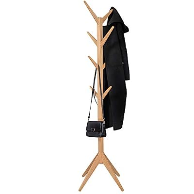 WOLTU SR0116nt Porte-Manteau en Bois Massif Portant de Manteau sur Pied 180cm avec 8 Crochets Nature