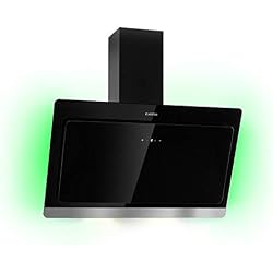 Klarstein Aurora Eco 90 - Hotte aspirante, 550 m³³/h d'air évacué, Couleurs LED, Tête libre, 59 dB silencieux - Tactile, Recirculation possible, Kit de montage, noir