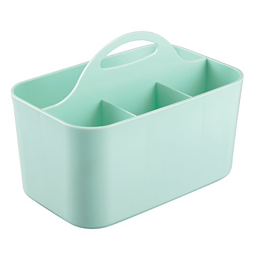mDesign Kosemtik-Organizer mintgrün – Aufbewahrungsbox mit 4 Fächern – perfekte Schminkaufbewahrung aus Kunststoff – Griff zum Transportieren – 15,24 cm x 24,4 cm x 17,1 cm - 4
