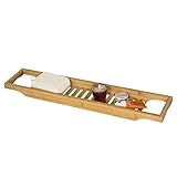 SoBuy® FRG18-N, Bamboo Bathtub Rack Caddy Tray Bathroom Shelf, Length 70cm