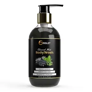 Grolet Deep Cleansing Charcoal Body Wash Gentle Skin Nourishes with With Activated Refresh Mint Germ Protection Shower Gel For Men & Women - 300ml