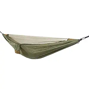 Outdoor Hammock, Foldable Hammock Compact Sleeping Swing Multipurpose for Home for Camping for Garden for Picnic(Army Green + Camel)