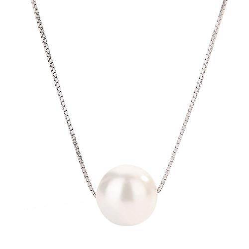 Purmy Mujer Collar Blanco Oro Plateado Incolora Perla Plata de Ley 925 Cáscara Rosario Cadena de Clavícula 45X1.7X1.7CM