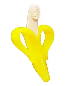 THE LITTLE LOOKERS? Single Silicone Banana Shaped Teething Toothbrush/Teether for Baby/Toddlers/Infants/Children (Yellow White)