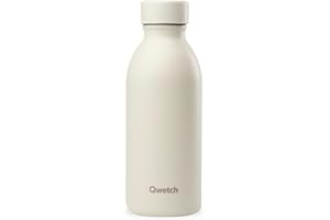 Qwetch - Bouteille Isotherme 500ml Sable - Icon - Gourde Design Compacte et Élégante Inox Recyclé - 24h Froid et 12h Chaud - Etanche