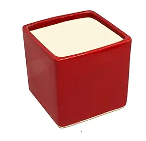 ShopMeFast Glossy Square Shape Handcrafted Ceramic Pots Ceramic Planter for Indoor Plants/Planters,Home Decor,Garden Decor,Office Decor,Decorative Succulent Pot (Color: Red)(L:10 cm, W:10 cm, H:10 cm)