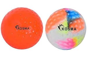 Kosma Set of 2 Dimple Hockey Balls | Outdoor Sports Practice Training Ball (Orange, Multi Colour)