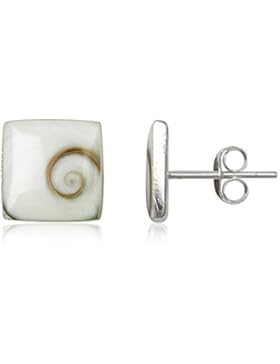EYS JEWELRY® Damen-Ohrringe Eckig 8 x 8 mm Shiva Auge Muschel 925 Sterling Silber weiß im Schmuck-Etui Ohrstecker...