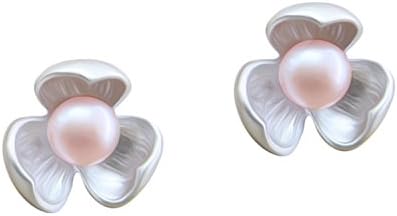 URBAN SHe° Sterling Silver Flower Freshwater Pearl Sterling Silver Stud Earrings Flower Floral Design Botanic Nature inspired