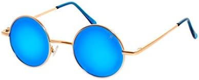Sunglasses John Round 60's 'Lennon' Style/Retro Vintage Eyewear/POLARIZED/ R2317 (R2317F Gold / Lenses Blue Ice Revo Mirror)