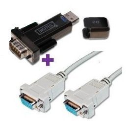 1x Digitus USB 2.0 RS 232 seriell Adapter mit USB Verlängerungskabel / Einsetzbar für PDA, Modems u.a. + 1x Null-Modem Anschlusskabel, DSUB, 9-pin, Buchse auf DSUB, 9-pin, Buchse , 3m - beige