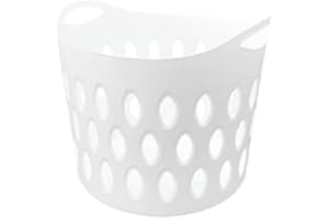 Optimal Products Plastic Laundry 26L & 50L Basket Home Clothes Washing Large Flexible Basket Small & Tall UK (White Small)