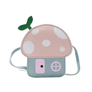 Fdre Cute Children Mini Shoulder Bags New Lovely Girls Mushroom Coin Purse Fashion PU Leather Kawaii Baby Kids Small Crossbody Bags SkyBlue
