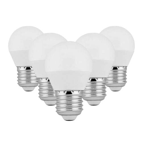 DiluxeLED G45- Bombillas Led Esféricas, 7W(equivalente a 70 W,560Lumen 3000K Luz cálida). Pack X5 unidades.