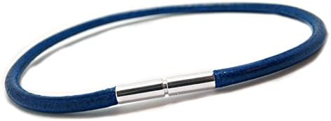 Carla Marie Jewellery Mens Ladies Leather Bracelet 3mm Blue Greek Sterling Silver Sterling Silver Push &amp; Twist 8.5" / 21.6Cm