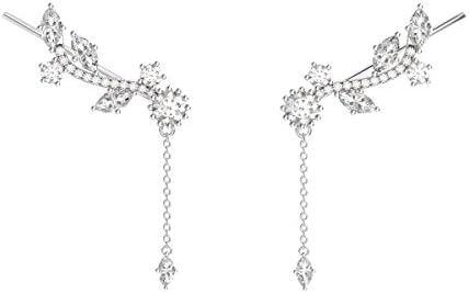 VAN LECONY White Gold Plated Cubic Zirconia Drop Leaf Ear Cuffs