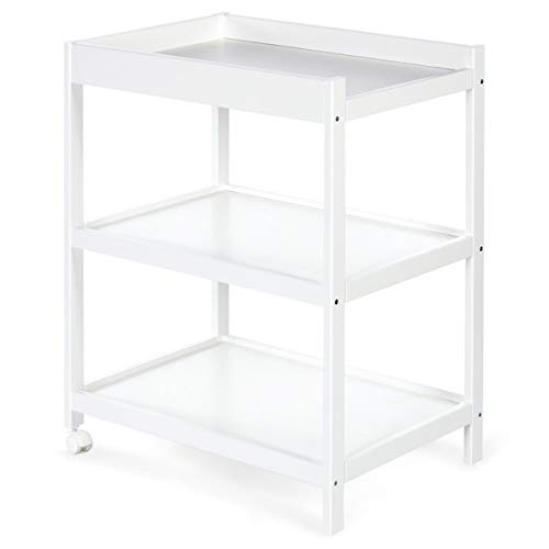 EMMA Table à langer en bois avec étagères Blanc