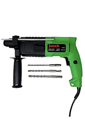 Josch Jhd201 Corded Electric Professional Variable Speed 2 Functions Rotary Hammer Drill with 3 Bits for Hammering & Drilling on Concrete, Masonry & Wood 800 W, 20 mm, 9 Nm, 850 Rpm (Green)