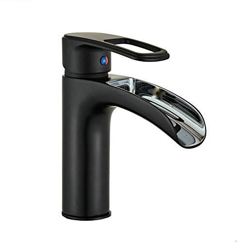 Leekayer Basin Mixer Tap Waterfall Mixer Tap Single Handle Lever 1 Hole Mount Black Painting Brass Faucet for Bathroom Sink Lavatory