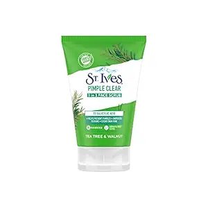 St. Ives Tea Tree & Walnut Pimple Clear 3 in 1 Face Scrub with 100% Natural Exfoliants & 2% Salicylic Acid Improves Skin Texture 80g