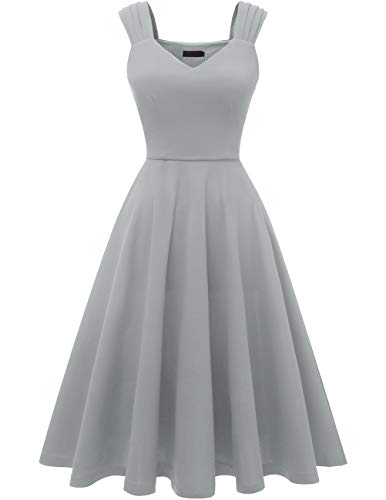 DRESSTELLS 1950's Robe de soirée Cocktail Vintage années 50 col en V sans Manches Longueur mi-Mollet Grey XS