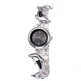 Damenuhren Luxus Kleid Mode Delfin-Armband Quarz Armbanduhr Armband Legierung Schmuck Uhr Silber Schwarz (Batterie im Lieferumfang enthalten)