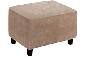 BXFUL Velluto Fodera per Pouf Elasticizzato,Rettangolare Copri Poggiapiedi Pieghevole Morbido Lavabile Copertura del Pedale con Fondo Elastico per Soggiorno (Large,Tan)
